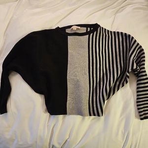 Soft, Black/Grey Striped Dolman Sleeve Sweater - Philosophy Medium